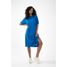 MuuBs Tdress Uzun Sıfır Yaka Iki Tarafı Yırtmaçlı Oversize T-Shirt Elbise