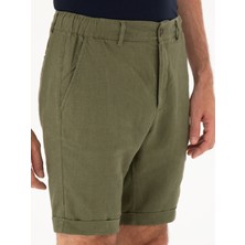 Cacharel Erkek Haki Regular Fit Beli Lastikli %100 Keten Şort 50288986-VR027