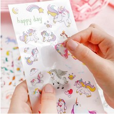 Bluoksweet 3 Sayfa Yaprak Şeffaf Su Geçirmez Unicorn Temalı Çocuk Kız Erkek Şişe Defter Etiket Sticker