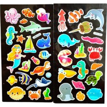 Bluoksweet 2 Sayfa Deniz Kızı Balık Ahtapot Sea Model-2 Kabartmalı Puffy Çocuk Renkli Etiket Çıkartma Sticker