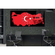 Marpanya Türk Bayrağı ve Atatürk Yatay Ortadan Saatli Vatan Temalı Cam Tablo 060 YSOV060