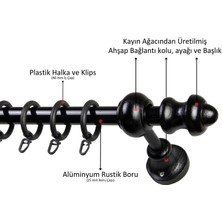 Raysız Ahşap Klasik Rustik Perde Askısı (Alüminyum Boru) Halka ve Klips