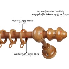 Raysız Ahşap Klasik Rustik Perde Askısı (Alüminyum Boru) Halka ve Klips