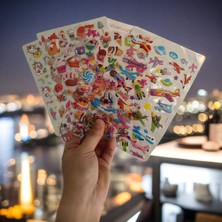 Bluoksweet 4 Sayfa Büyük Boy Kabartmalı Şeker Uzay Hayvan Uçak Unicorn Çıkartma Sticker Etiket