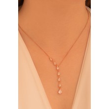 Osmanlı Gümüş Zirkon Taşlı Rose Damla Model Kadın Gümüş Kolye Gklzrkntdml-Ros