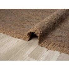 Antique Prm Light Brown - Dört Tarafı Saçaklı Pamuklu Yıkanabilir Kilim  Yazlık Dekoratif Hediye