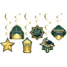 Parti Dükkanım Eid Mubarak Asma Tavan Süs 6 Adet