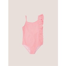 Coral beyaz çizgili fırfırlı kız çocuk mayo DB200791CM