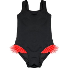 Siyah Kırmızı Fırfır Detaylı Kız Çocuk Mayo Db200618cm