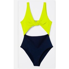 DB20097M SİYAH-NEON SARI ÖNÜ AÇIK FİYONKLU KAPLI MAYO