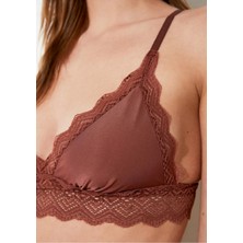 Kadın Kahverengi Dekoltesi Dantel Detaylı Micro Bralet Ds200475br