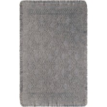 Antique Prm Grey - Dört Tarafı Saçaklı Pamuklu Yıkanabilir Kilim  Yazlık Dekoratif Hediye