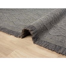 Antique Prm Grey - Dört Tarafı Saçaklı Pamuklu Yıkanabilir Kilim  Yazlık Dekoratif Hediye