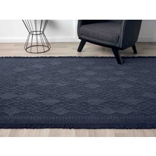 Antique Prm Dark Blue - Dört Tarafı Saçaklı Pamuklu Yıkanabilir Kilim  Yazlık Dekoratif Hediye