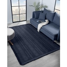 Antique Trk Dark Blue - Dört Tarafı Saçaklı Pamuklu Yıkanabilir Kilim  Yazlık Dekoratif Hediye