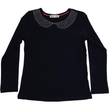 Bebelop Yakası Taş Detaylı Uzun Kollu Bluz