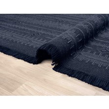 Antique Trk Dark Blue - Dört Tarafı Saçaklı Pamuklu Yıkanabilir Kilim  Yazlık Dekoratif Hediye