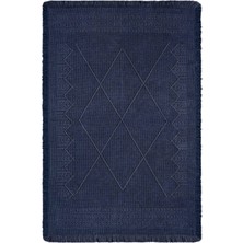 Antique Mnc Dark Blue - Dört Tarafı Saçaklı Pamuklu Yıkanabilir Kilim  Yazlık Dekoratif Hediye