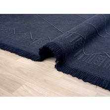 Antique Mnc Dark Blue - Dört Tarafı Saçaklı Pamuklu Yıkanabilir Kilim  Yazlık Dekoratif Hediye