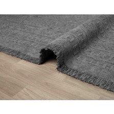 Antique Trk Grey - Dört Tarafı Saçaklı Pamuklu Yıkanabilir Kilim  Yazlık Dekoratif Hediye