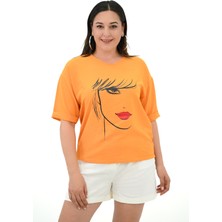 Koza Kadın Büyük Beden Yüz Baskılı T-Shirt 1788-25