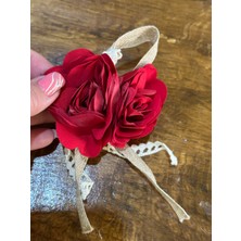 Gönülden Tasarım 11X6 cm Kırmızı Taşlöı Çift Güllü Broş Yaka Iğnesi