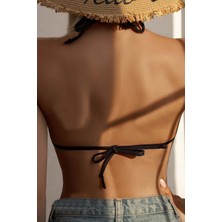 Angelsin Siyah Boyundan Bağlamalı Üçgen Bikini Üstü