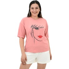 Koza Kadın Büyük Beden Yüz Baskılı T-Shirt 1788-25