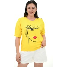 Koza Kadın Büyük Beden Yüz Baskılı T-Shirt 1788-25