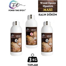 Power Time Epoxy 3 kg Wood Epoxy Quatro Maxi/ Kalın Döküm Şeffaf Epoksi Reçine Sehpa, Masa Için (Yeni)