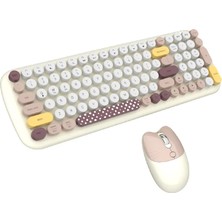 Geezer Kablosuz Klavye ve Mouse Set Renkli Sevimli 100 Tuşlu Pc Notebook Laptop Uyumlu Klavye ve Fare Ev Ofis Kullanımına Uygun Ingilizce Q Klavye