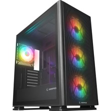 Rampage Vanguard V2 Siyah Mesh Easy Temperli Cam Type-C*1+Usb3.0*2 Dikey VGA Tutucu 4*rgb Fan+Hub E-