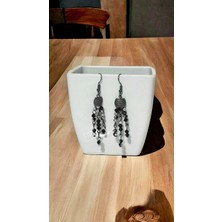 Product Atelier Kadın Bijuteri Siyah ve Gümüş Renk Kristal Boncuk Sallantılı Küpe