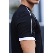Aziso Erkek Future Nakışlı Slim Fit Bisiklet Yaka Omuz Biye Detaylı %100 Pamuk T-Shirt