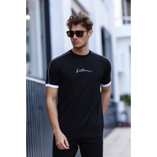 Aziso Erkek Future Nakışlı Slim Fit Bisiklet Yaka Omuz Biye Detaylı %100 Pamuk T-Shirt