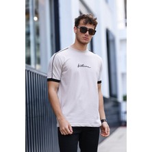 Aziso Erkek Future Nakışlı Slim Fit Bisiklet Yaka Omuz Biye Detaylı %100 Pamuk T-Shirt