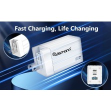 Wismann 65W Usb-C Güç Adaptörü 3 Port Gan Tech (Şarj Isısını Düşürür) 25W/40W/60W Type-C Hızlı iPhone & Android & iPad & Macbook Şarj Cihazı Universal Priz Tipi