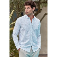 İmza Beyaz Kısalabilir Kol Baskılı   Cepsiz  %100 Pamuk Klasik Slim Fit Dar Kesim Gömlek 1004240105