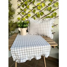 Decamor Home Vintage Keten Gri Pötikare Fırfırlı Runner
