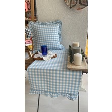 Decamor Home Vintage Keten Mavi Pötikare Fırfırlı Runner