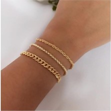 BijuStore Altın Kaplama Zincir Üçlü Kadın Bileklik & Halhal