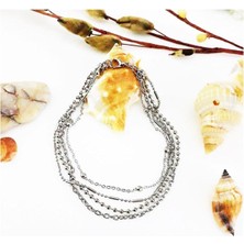 BijuStore Gümüş Renk Kadın Çoklu Zincir Halhal