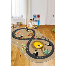 Confidence Home Makinede Yıkanabilir Kaymaz Taban Leke Tutmaz Yol Desenli Çocuk Odası Halısı Oyun Halısı
