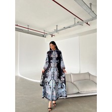 Wellway Atlas Kumaş Elbise (Kemer Dahildir)-Siyah