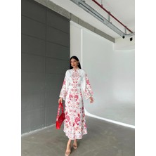 Wellway Atlas Kumaş Elbise (Kemer Dahildir)-Kırmızı