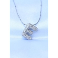 Ely Shop Çelik Zincirli Zirkon Taşlı E Harfli Gümüş Renk Bubble Kolye