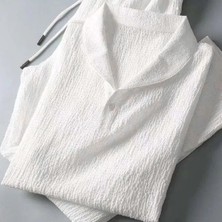 New Cabin Yeni Sezon Bürümcük Krilkıl Kumaş Yazlık Likralı Beyaz Kısa Kol Yazlık Tişört Ve Beyaz Beli Lastikli Pantolon Takım