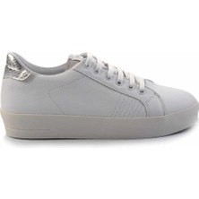 Bambi Beyaz Lame Yılan Baskı Deri Kadın Sneaker K01102100103