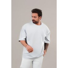 CMZ Collection Erkek Oversize Kısa Kollu Tişört Bisiklet Yaka  Beyaz