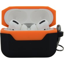 CoverZone Air Pods Pro ile Uyumlu Silikon Kılıf Double Color Chateau Toz Kirden Koruyan Kılıf Siyah - Turuncu